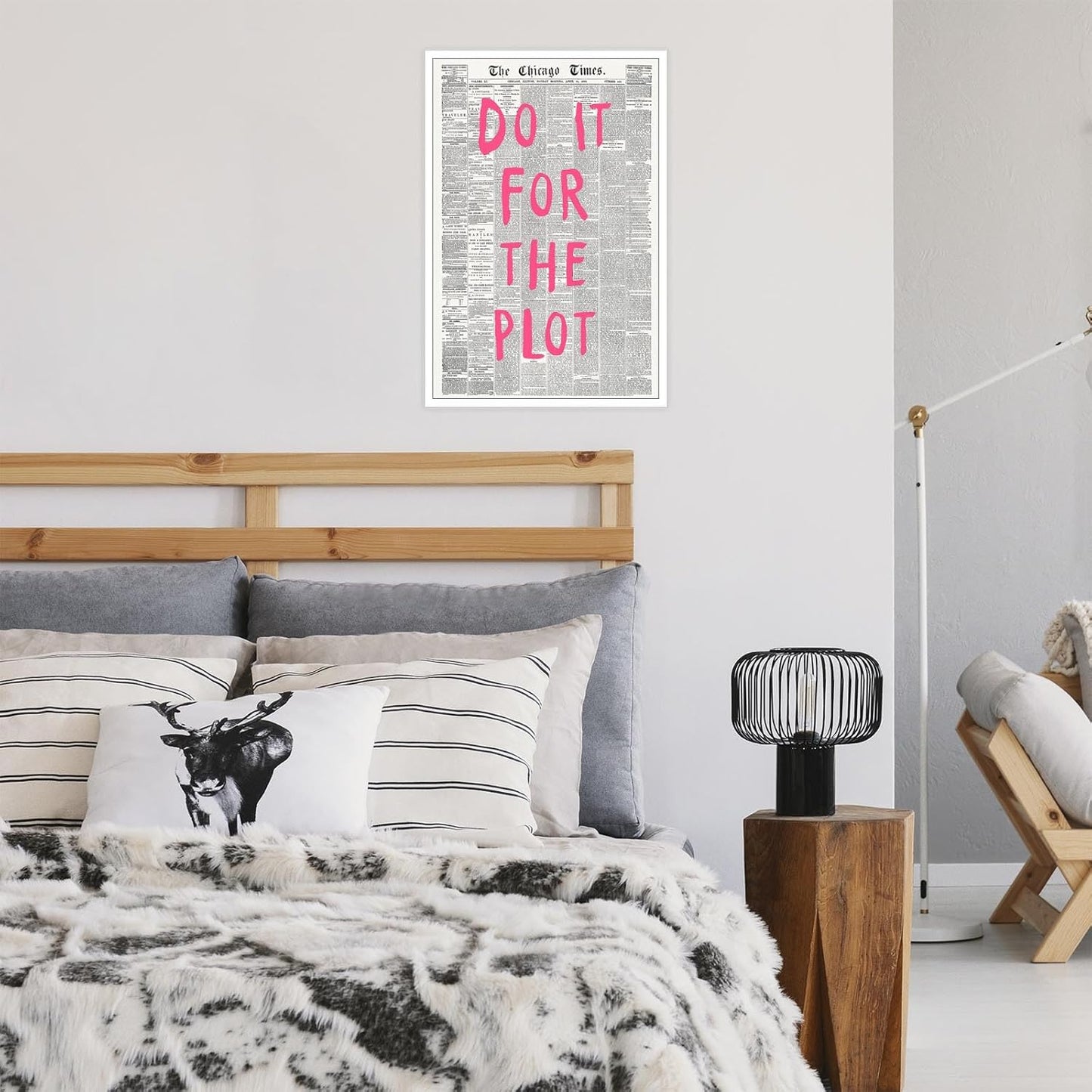 Liyark Retro Black And White Chicago Newspaper Poster Pink Trendy Preppy Apartment Art Motivational Affirmation Do It For The Plot Prints For Home Bedroom Living Room Wall Decor 16x24in Unframed