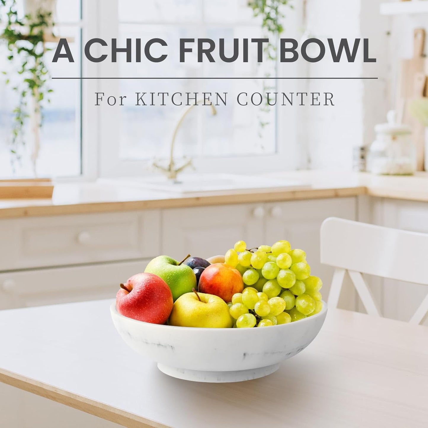 Large Decorative Bowl,Modern Fruit Bowl for Kitchen Counter,Handicraft Decorative Bowls for Home Decor,Stylish Key Bowl for Entry Table,Artificial White Marble