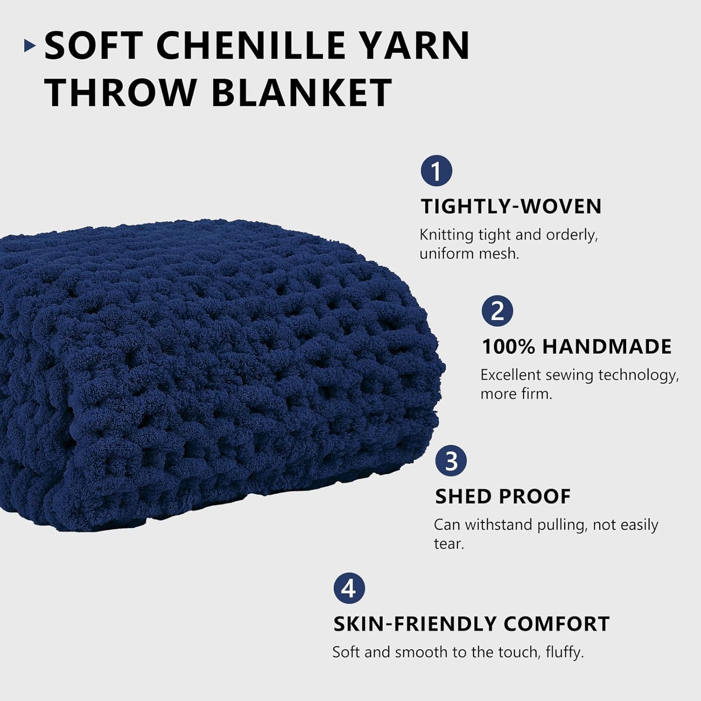 L'AGRATY Chunky Knit Blanket Throw - Soft Throw Blanket 60x80: 100% Hand Kintted Chenile Crochet Throw Blanket for Couch - Large Cable Knit Blanket for Home Decor(Dark Blue)