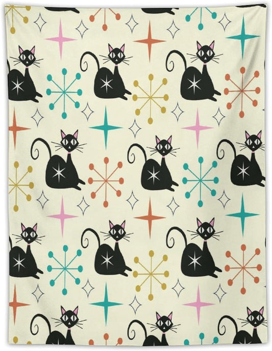 ICMOLYYENLO Abstract Cat Tapestry, Medieval Abstract Atomic Star Cat Vintage Home Wall Hanging Art Tapestry for Bedroom Living Room Dormitory 30x40 Inch