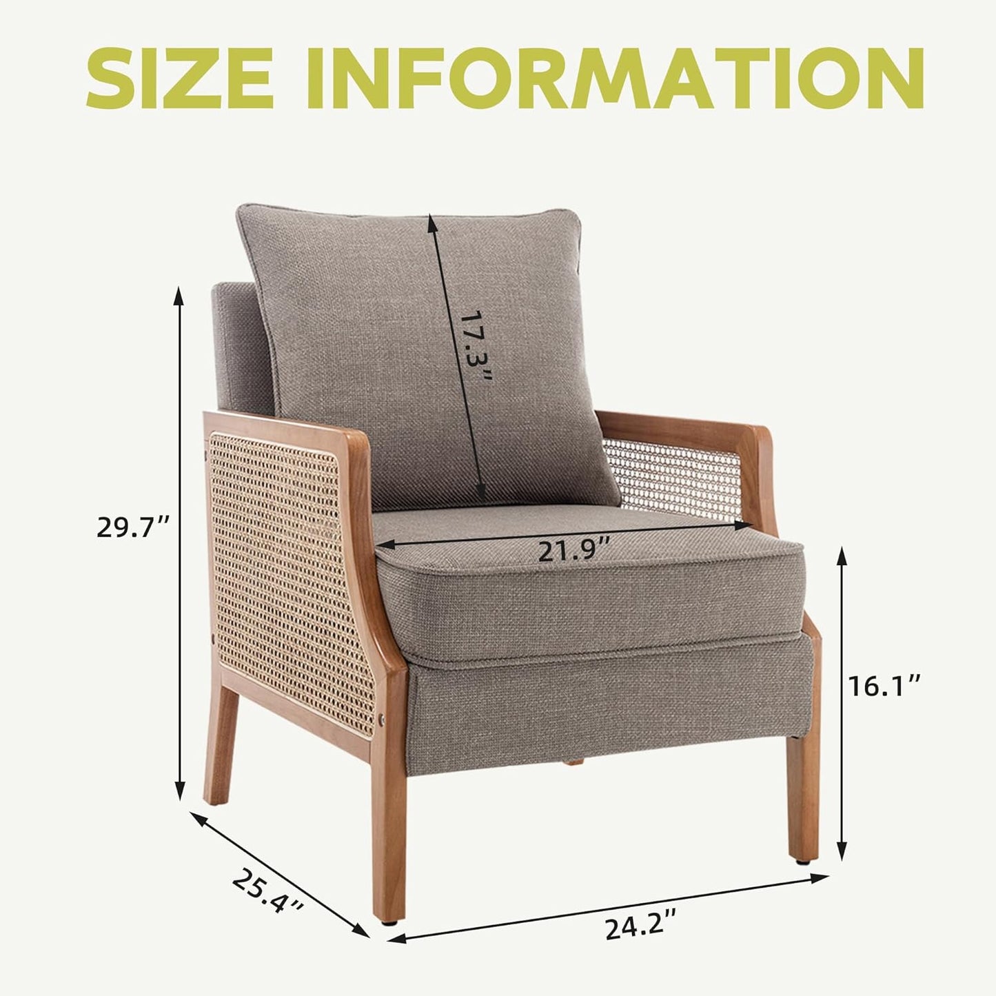 HAOBO Home Mid Century Modern Accent Chair Upholstered Living Room Chairs Armchair with Rattan Armrest Comfy Reading Chair with Wood Frame Lounge Side Chair with Waist Cushion Set of 2