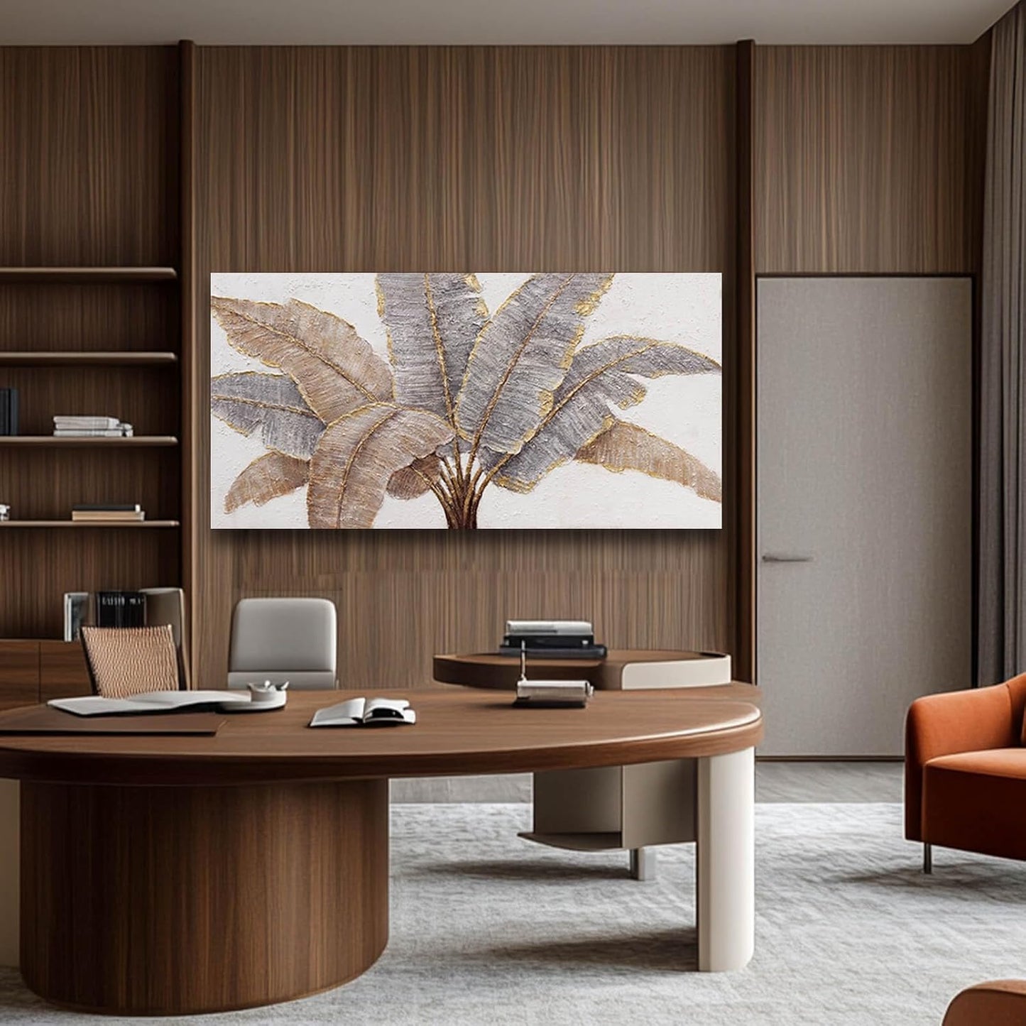 White and Gold Canvas Wall Decor Textured Wall Art Leaves Artwork for Living Room Office Contemporary Art Plant Picture for Home 29x58 Inch