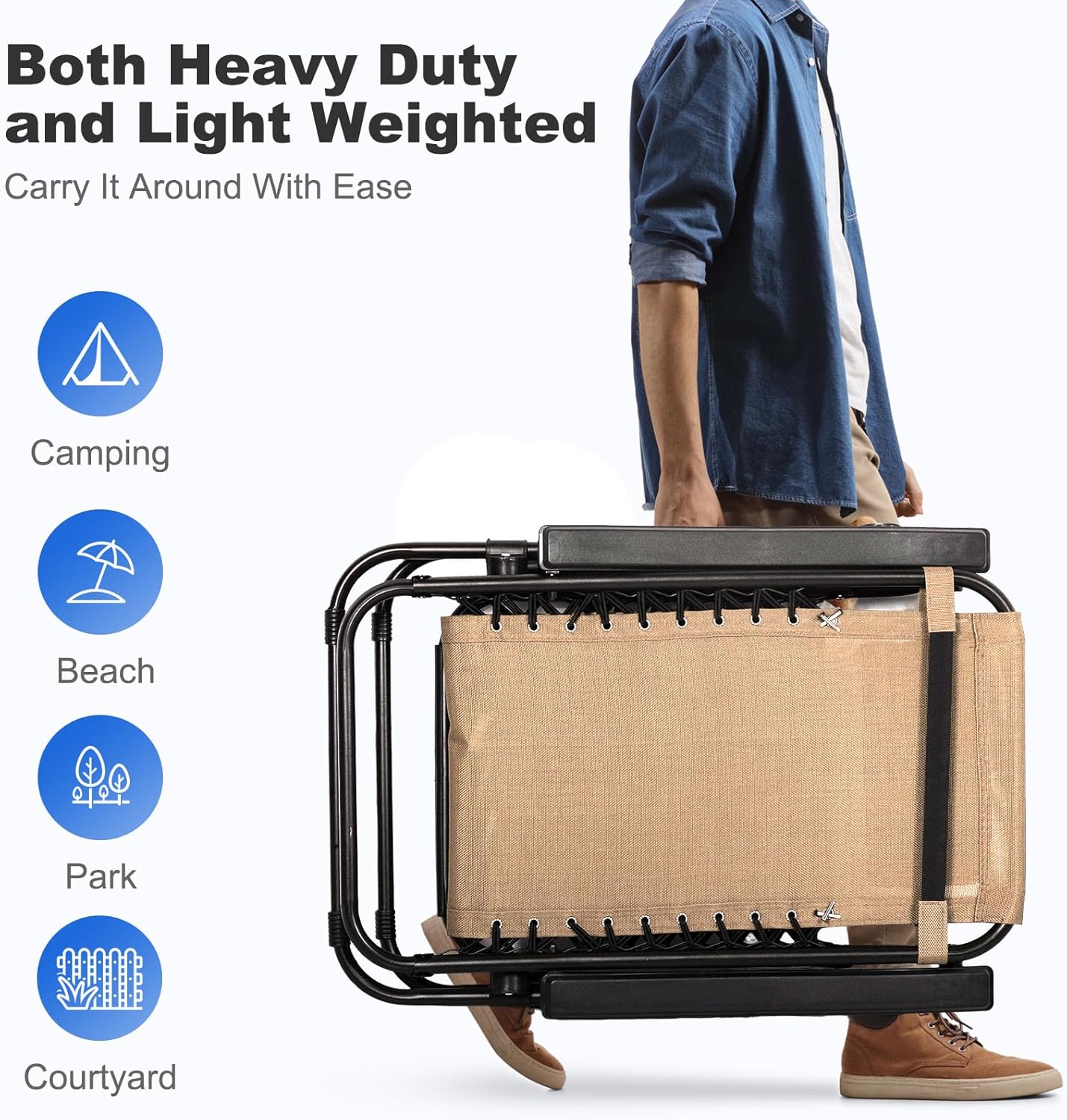 Nazhura Set of 2 Relaxing Recliners Patio Chairs Adjustable Steel Mesh Zero Gravity Lounge Chair Beach Chairs with Pillow and Cup Holder Khaki (Kahki)