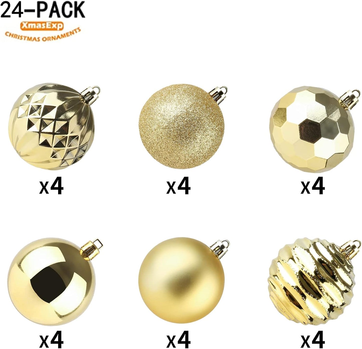 XmasExp 60mm/2.36" Christmas Ball Ornaments Shatterproof Christmas Ornaments Set Decorations for Xmas Tree Balls - 24ct (2.36'', Gold)