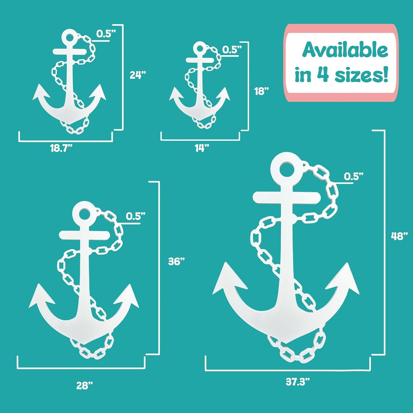 Outdoor Anchor Wall Decor, Nautical Beach House Sign, Weatherproof PVC Anchor with Chain, Ocean Marine Art for Indoor Outdoor Use 3 Foot