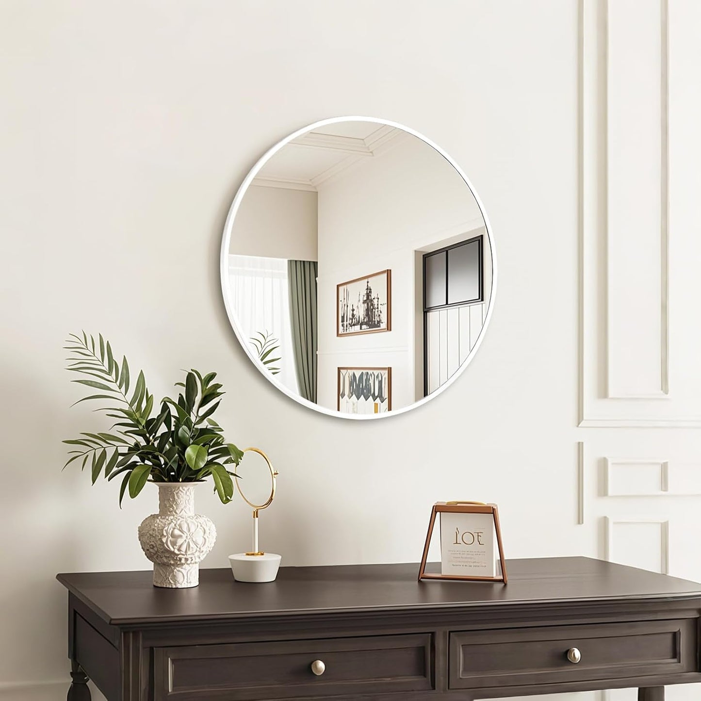 Fabuday White Circle Mirror for Wall 24 inch - Round Mirror for Bathroom, Entryway, Living Room, Hallway, Vanity Decor, Big Matte Metal Frame Mirrors