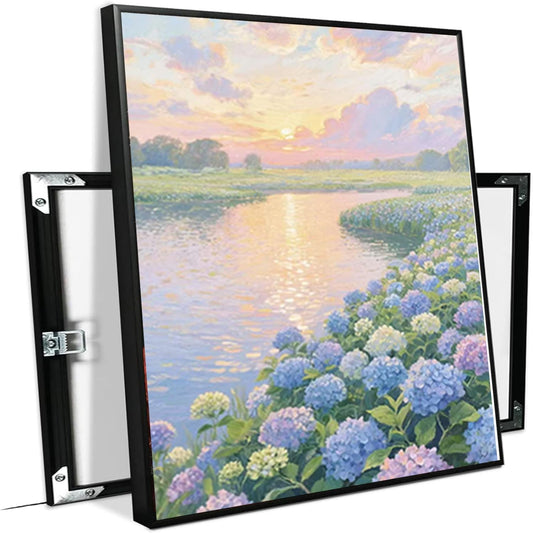 The hydrangea scenery all over the lake at sunset is suitable for posting in the living room bedroom office landscape poster wall painting