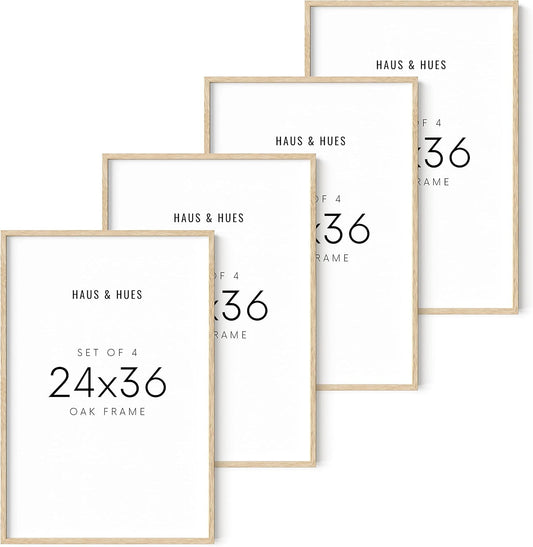 Haus and Hues 24"x36" Beige Oak Wood Frames Set of 4 - 24x36 Natural Wood Frames for Posters, 24x36 Frame Wood, 24x36 Poster Frames for Wall, 24x36 Frame Light Wood, Picture Frames 24x36 Picture Frame 24x36 Wood Frame 24x36 (Beige Oak)