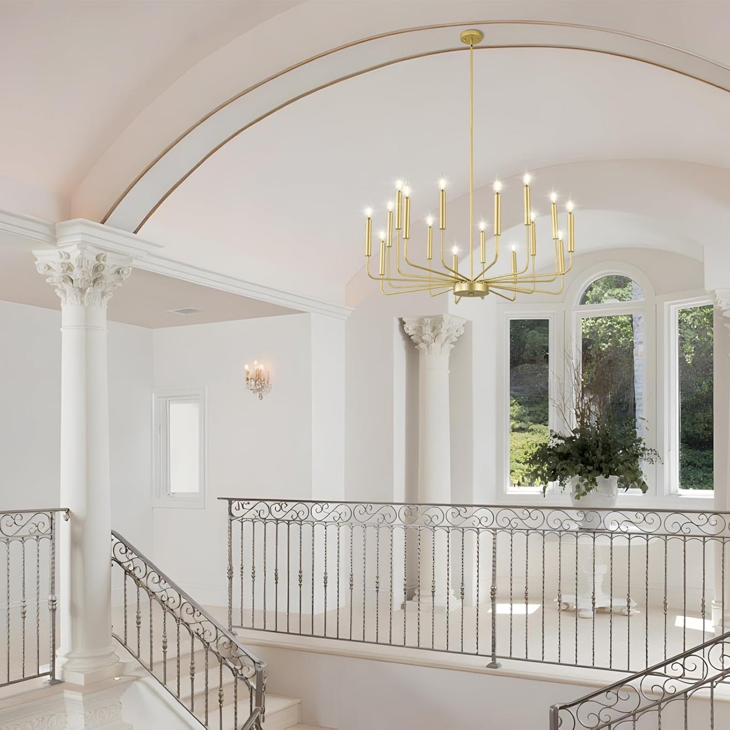 Modern Gold Farmhouse Chandeliers, 16-Light Industrial Metal Chandelier Lighting, Classic Candle Hanging Pendant Light Fixtures for Kitchen Island, Living Room, Dining Room, Stair