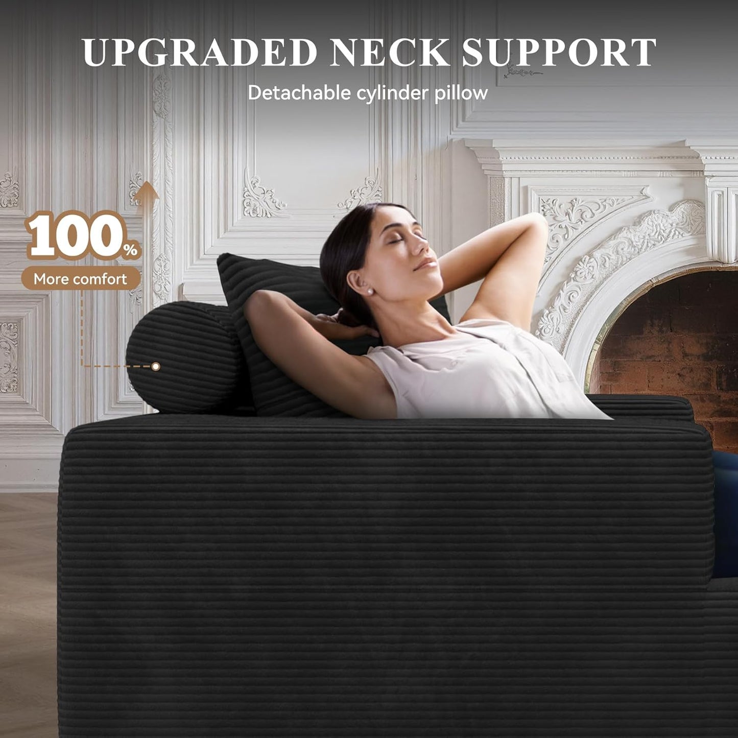 Modular Sectional Sofa with L-Shape Chaise,Cloud Sectional Modern Sleeper Couch with Deep Seat,Sponge Compression Sofas No Assembly Required (Black-Corduroy Fabric) 1PCS