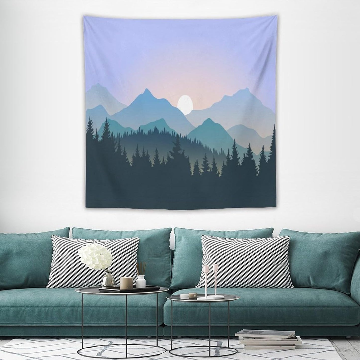 HZOHNAGO Mountain Tapestry Forest Mountain Sunrise Pattern Printed Wall Tapestry Wall Hanging for Bedroom Living Room Dorm 60" W x 60" H