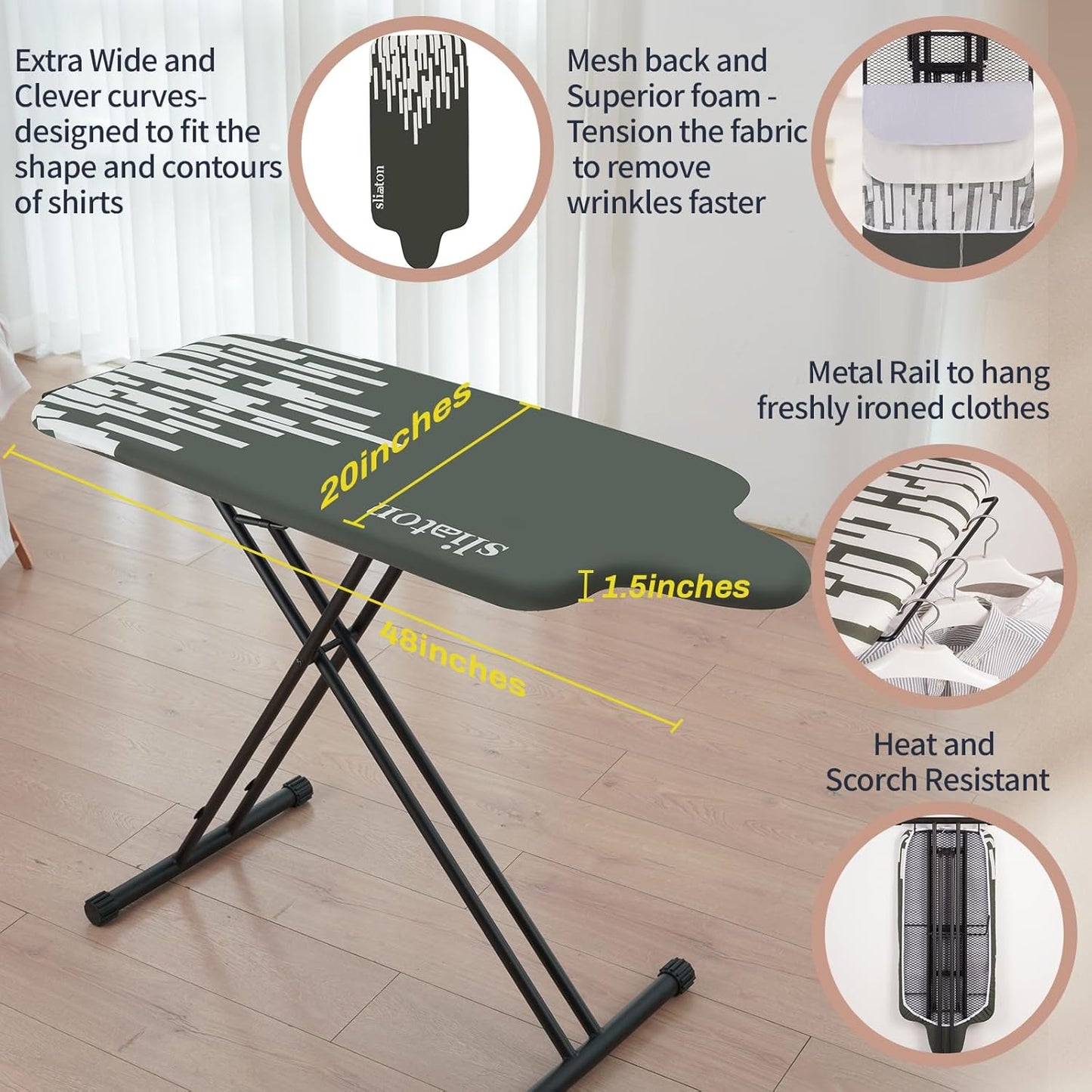Extra Large Ironing Board with Large Hang Rail in 53" L x 20" W