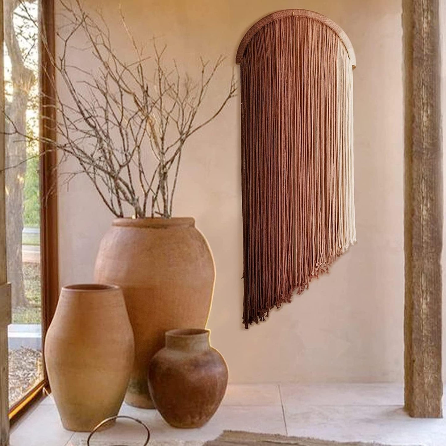 Macrame Boho Wall Decor - Pink Yarn Wall Hanging, 20" Circle Hoop