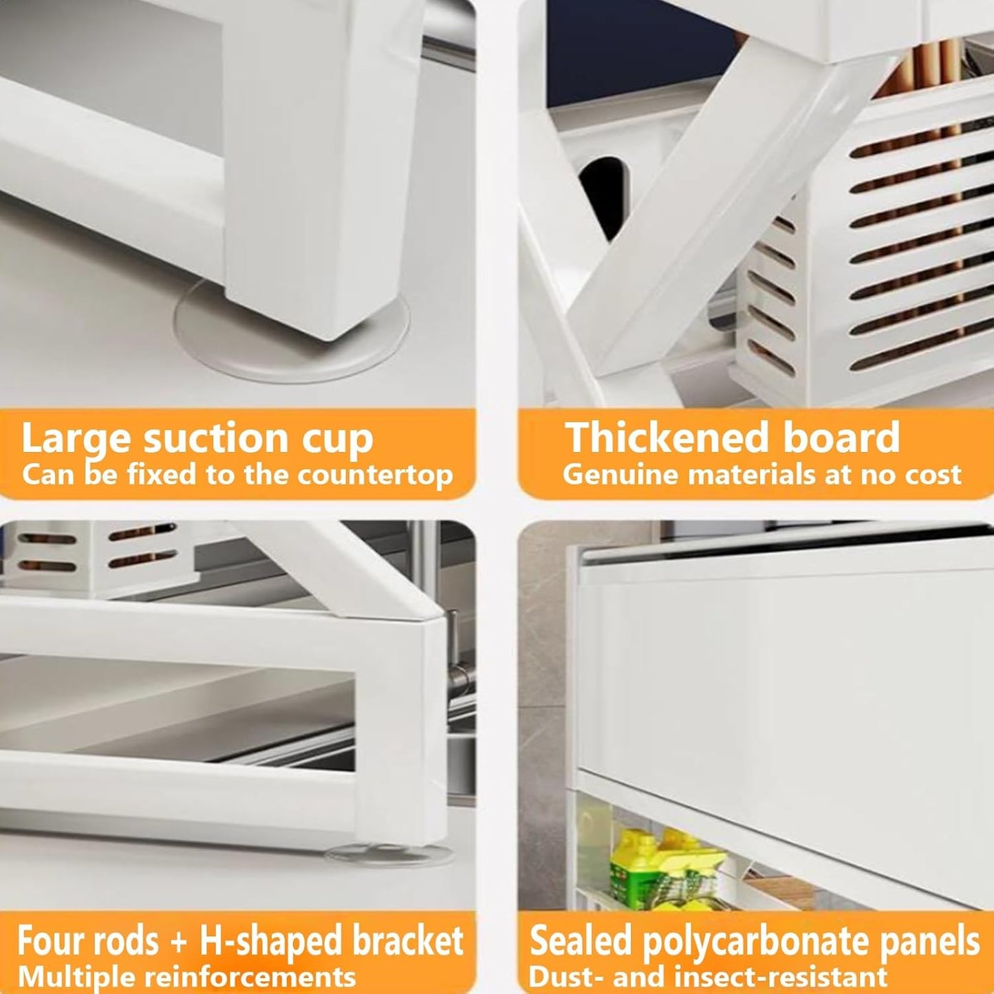 Kitchen sink rack dishwashing sink countertop dustproof cupboard storage multifunctional tableware storage drain rack double layer,KeepKitchen Sink Shlef Organized Space-Saving(White,65cm/25.6in)