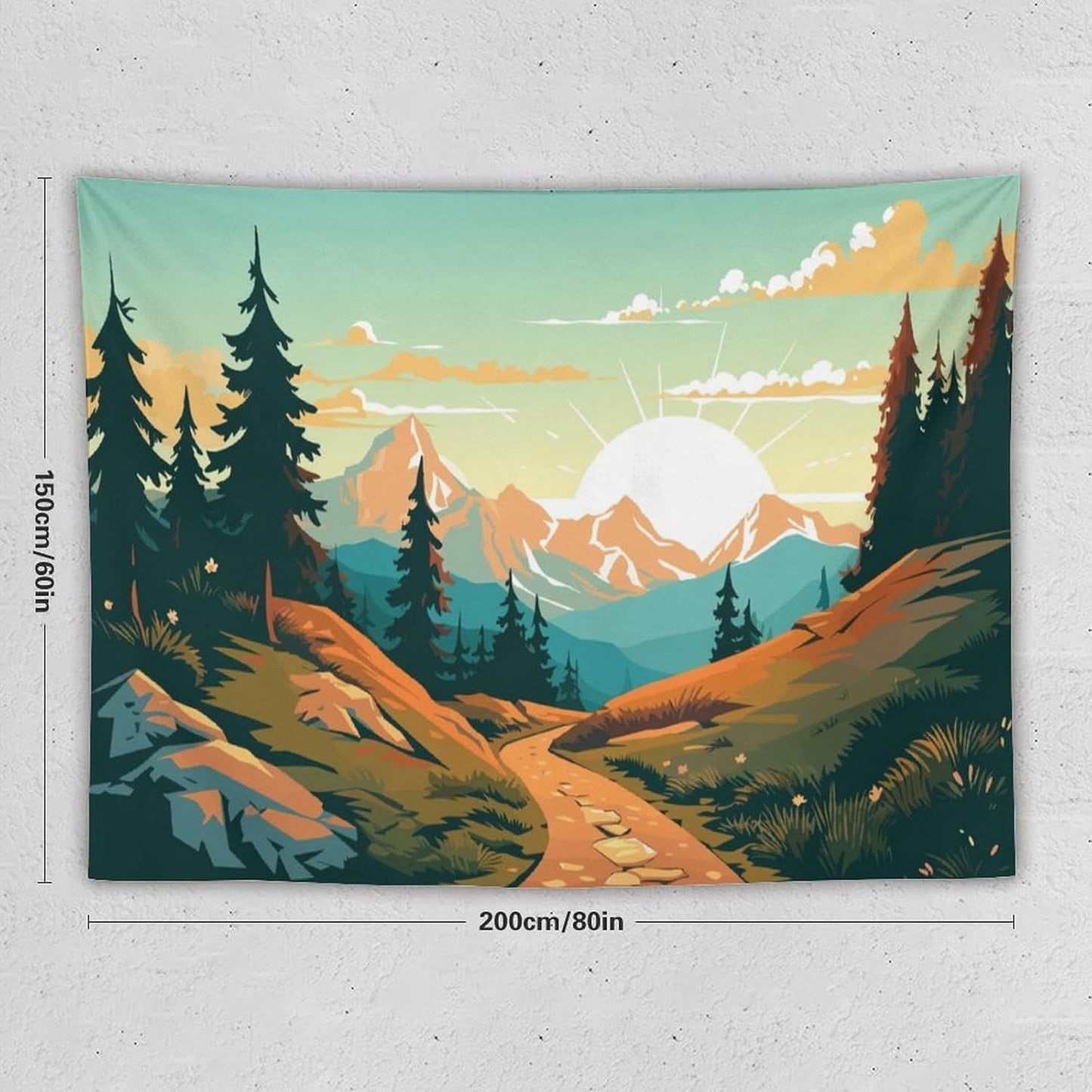 HZOHNAGO Mountain Tapestry Forest Mountain Sunrise Road Pattern Printed Wall Tapestry Wall Hanging for Bedroom Living Room Dorm 80" W x 60" H