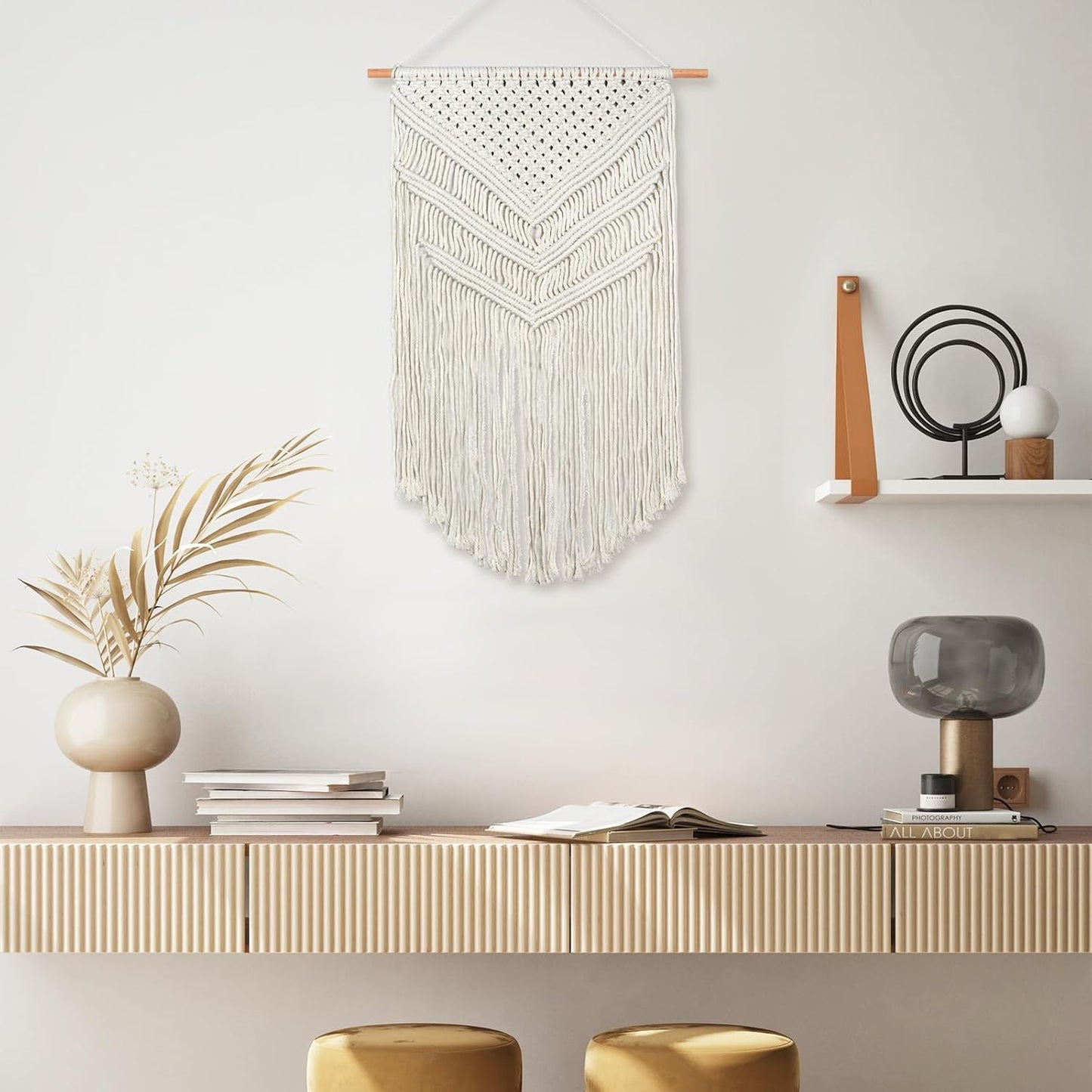 JONKASIPA Macrame Woven Wall Hanging, Bohemian Wall Decor, Handmade Woven Tapestry with Tassels, Delicate Lace Decor Crafts for Bedroom,Living Room or Farmhouse (Beige)