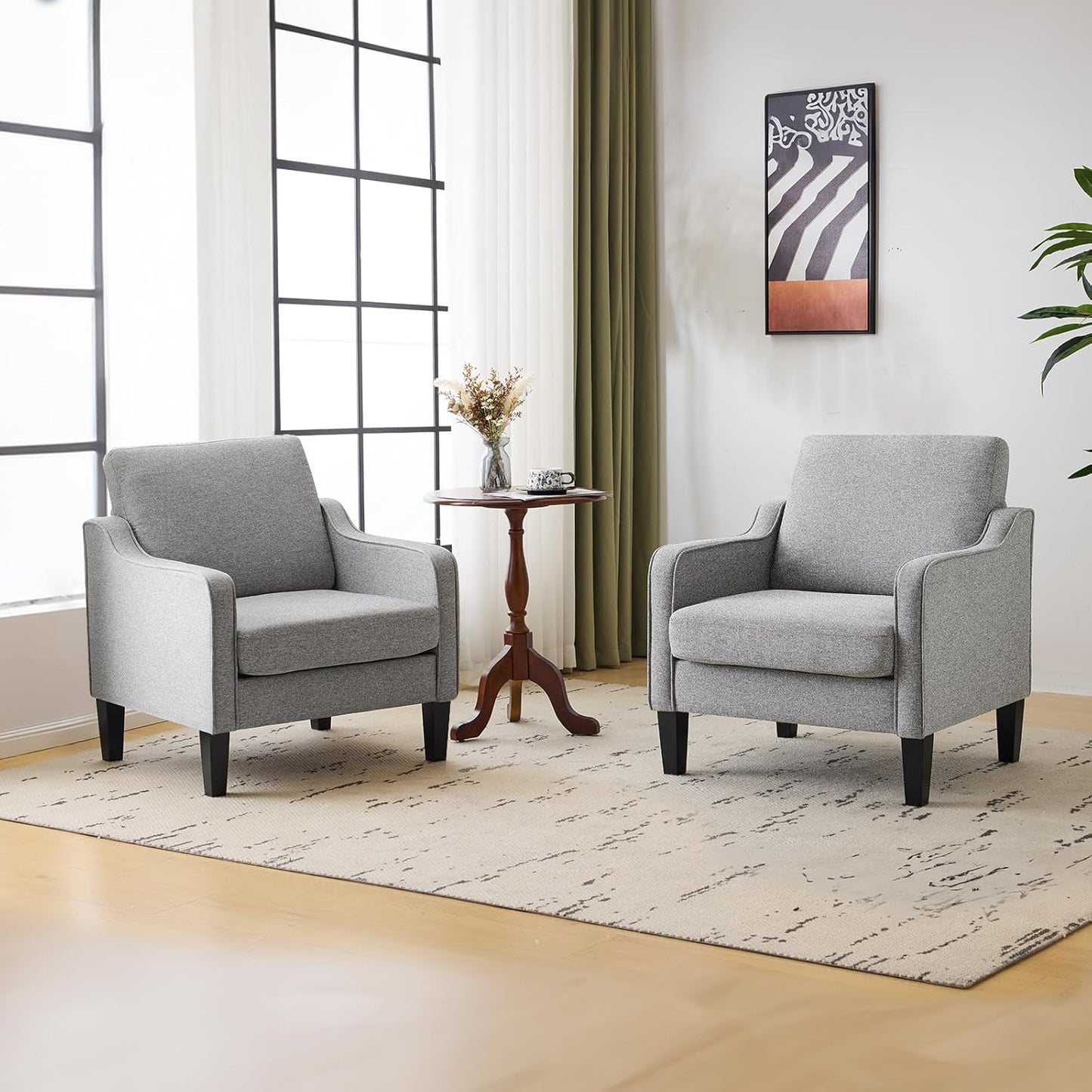 VINGLI Accent Chairs Set of 2 Gray Living Room Chairs Reading Chair for Bedroom Scooped Arm Chair Mid Century Modern Accent Chair Upholstered Comfy Chair for Apartment, Waiting Room