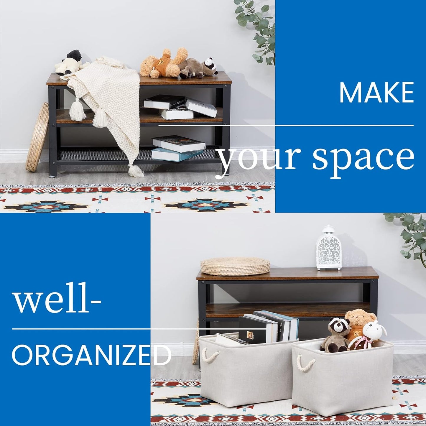 Bidtakay Large Fabric Storage Bins Beige Linen Closet Organizers Set of 2 Baskets for Shelves Clothes Bedroom 16x11.8x11.8 Inch Foldable Organization Baskets for Towels Blankets Storage Dog Toys