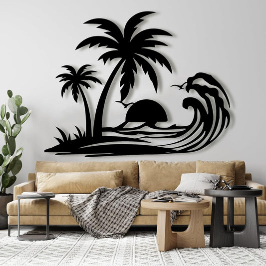 Palm Tree Metal Wall Decor,Palm Tree Metal Wall Art,Metal Palm Tree,Metal Palm Tree Wall Decor,Tropical Metal Wall Art,Beach Wall Decort,Metal Wall Decor (style 1,black,35 L" x 28 W" / 90 x 70 cm)