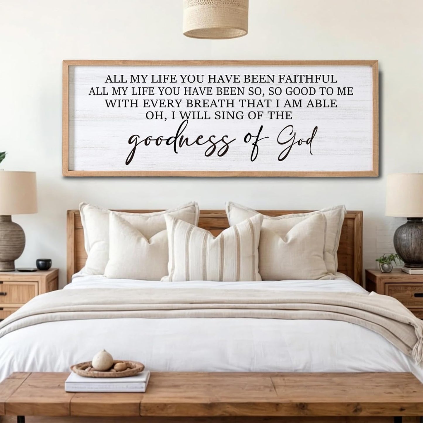 Goodness of God Framed Wall Art, 40''×15'' Positive Religious Natural Bible Verse for Christian God Jesus Christ Prayer, Vintage Rustic Long Holy Catholic Scripture Decor