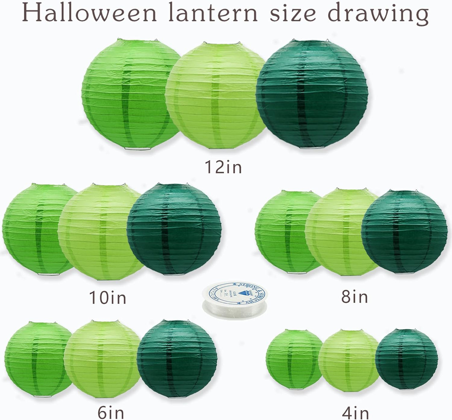 Paper Lanterns Party Decorations Green - Hanging Paper Lanterns Indoor Outdoor - Football Theme Birthday Baby Shower Graduation Wedding St. Patrick's Day Party Supplies, 15pcs