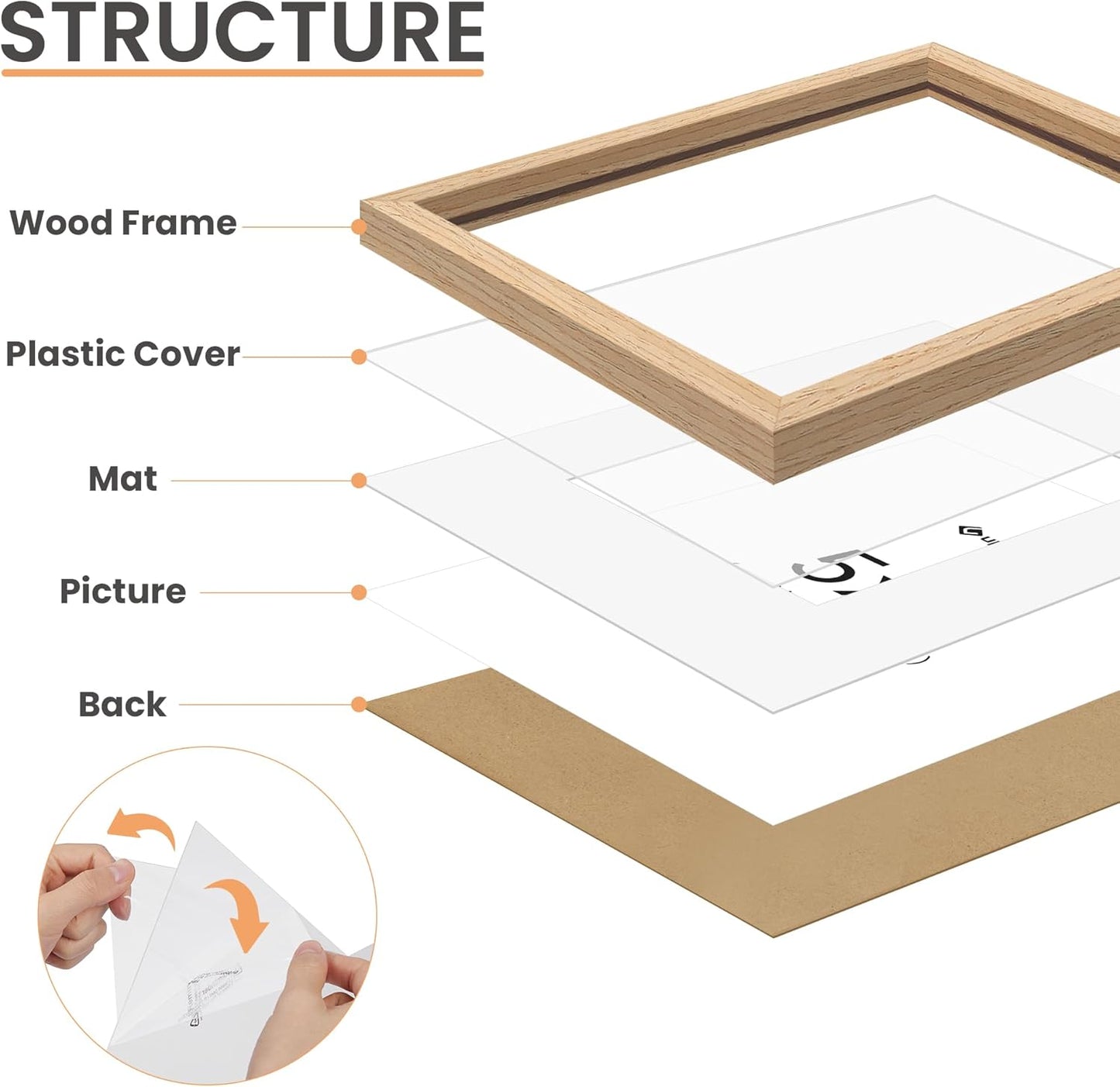 upsimples 5x7 Picture Frame, Natural Solid Wooden Picture Frames, Display 4x6 with Mat or 5 x 7 Without Mat, Wall or Tabletop, 1 Pack, Natural