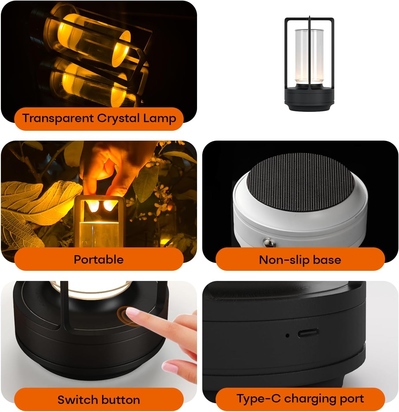 Portable Metal Table Lamp for Indoor/Outdoor ,Rechargeable Cordless LED Lamp, 3-Colour Infinitely Dimming Battery Powered Small Desk Lamp, Restaurant/Bedroom/Bar/Coffee/Camping Light (Black Set of 2)