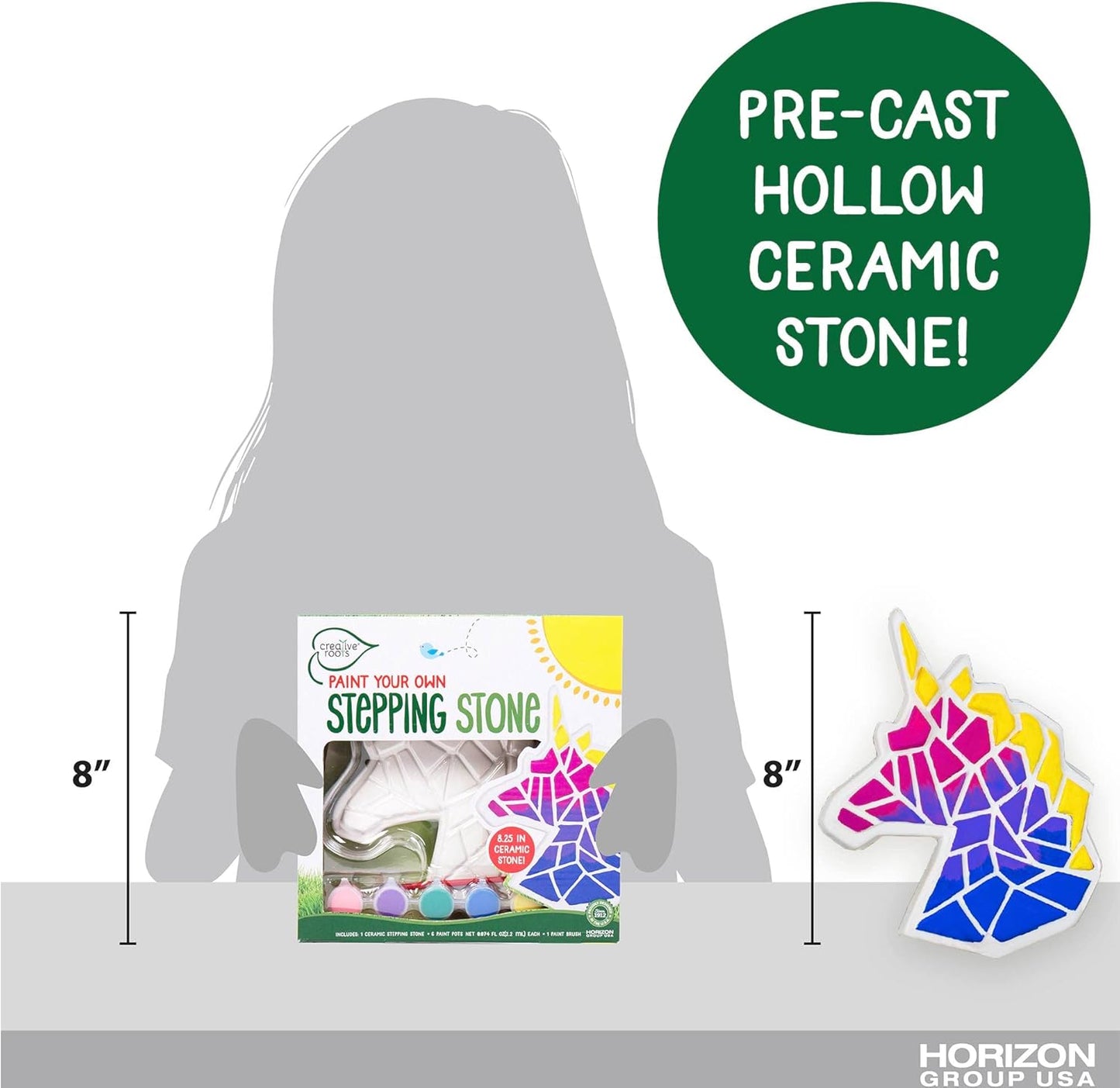 Creative Roots Mosaic Unicorn Stepping Stone, Includes 7-Inch Ceramic Stone & 6 Vibrant Paints, DIY Garden Stepping Stone Kit for Kids Ages 6+