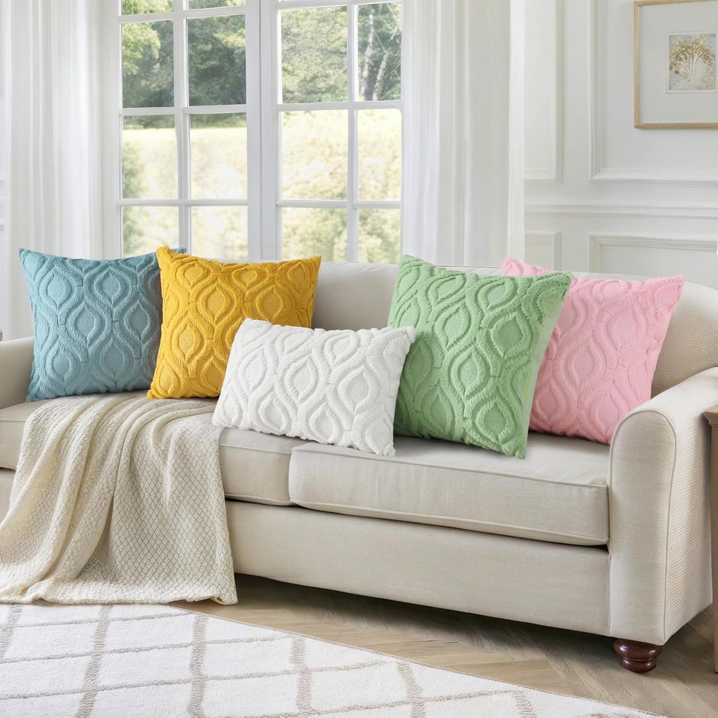 decorUhome Throw Pillow Covers 12x20 Inch Set of 2, Soft Plush Decorative Faux Fur Cream Beige Solid Couch Pillow Covers, Accent Farmhouse Neutral Lumbar Euro Pillow Cases for Sofa Bed Living Room