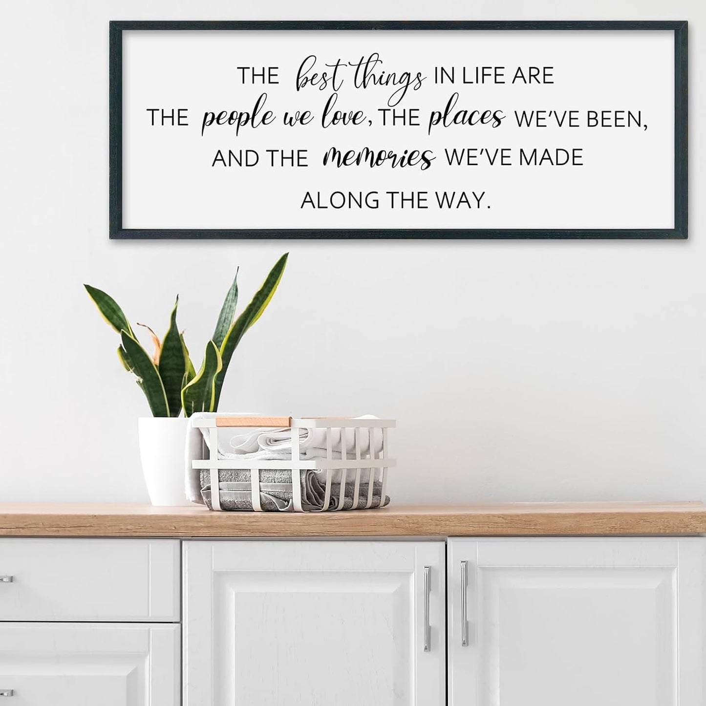 SRSZHIYUE The Best Things in Life Sign Wall Decor Art 40"×15" for family Home Bedroom Adventure Large Wood Framed Wall Hanging (Black)