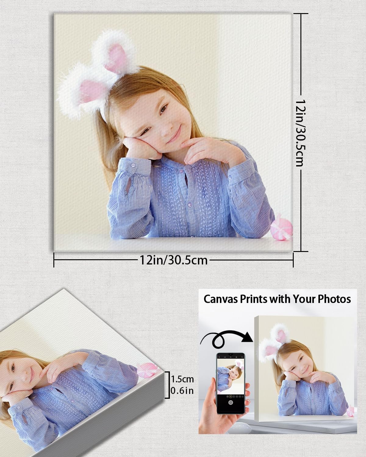 AbcCustomize Canvas Prints with Your Photos, Custom Canvas for Living Room and Bedroom Decor, Personalized gifts for Friends Lover and Family, Canvas Wall Art for Gifts & Keepsakes, Ready to Hang