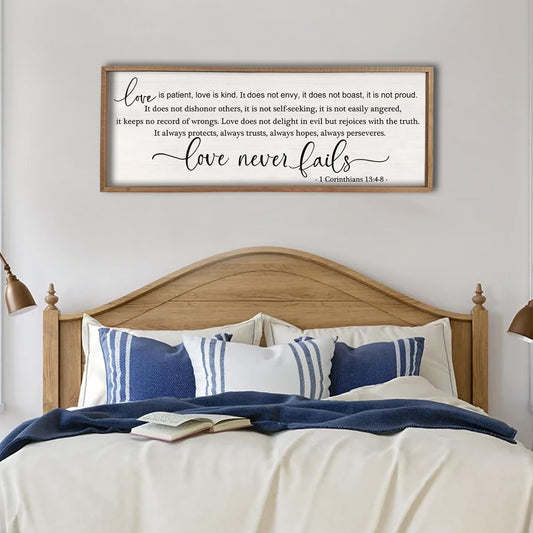 flowtorely Love is Patient, Kind Wall Art Decor 40"X15" Sign 1 Corinthians 13 Bedroom Above Bed Wall Decor Large Bible Verse Quote Scripture Christianity Hanging Sign (Wood)