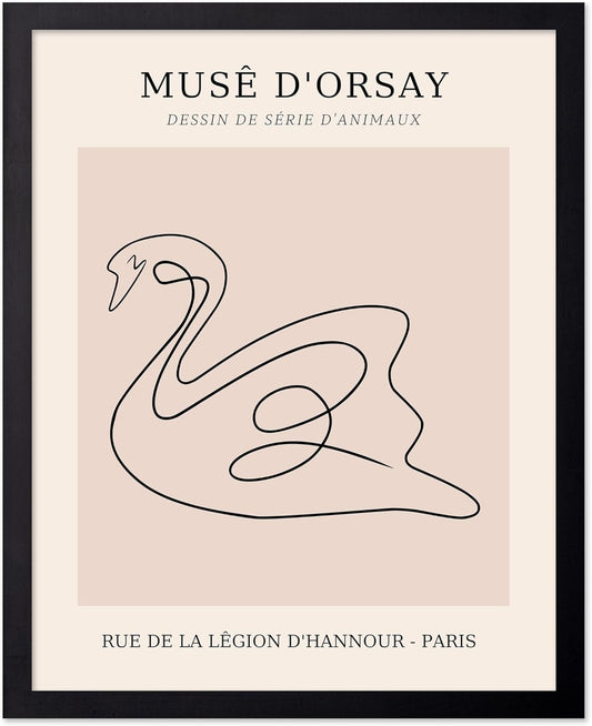 Poster Master Vintage Poster - Retro One Line Swan Drawing Print - Swan Art - Bird Art - Minimal Gift for Her, Animal Lover - Abstract Decor for Home, Office, Bedroom, 11x14 Black Framed