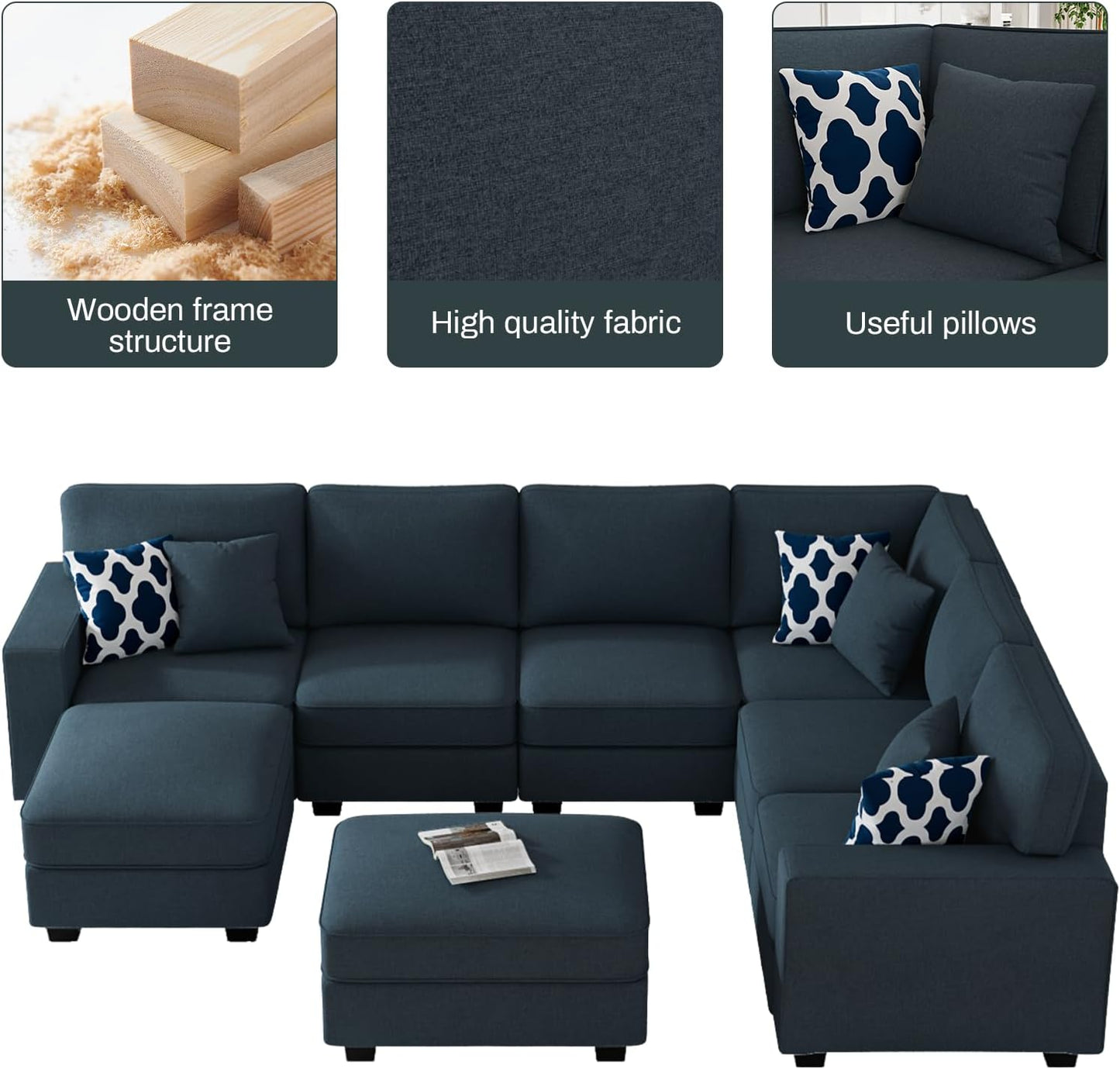 L Lengend Vansen Modular Sectional Sofa U Shaped Couch with Ottoman Modern Reversible Corner Sectional Couch for Living Room (Charcoal, U Shaped Sofa-3)