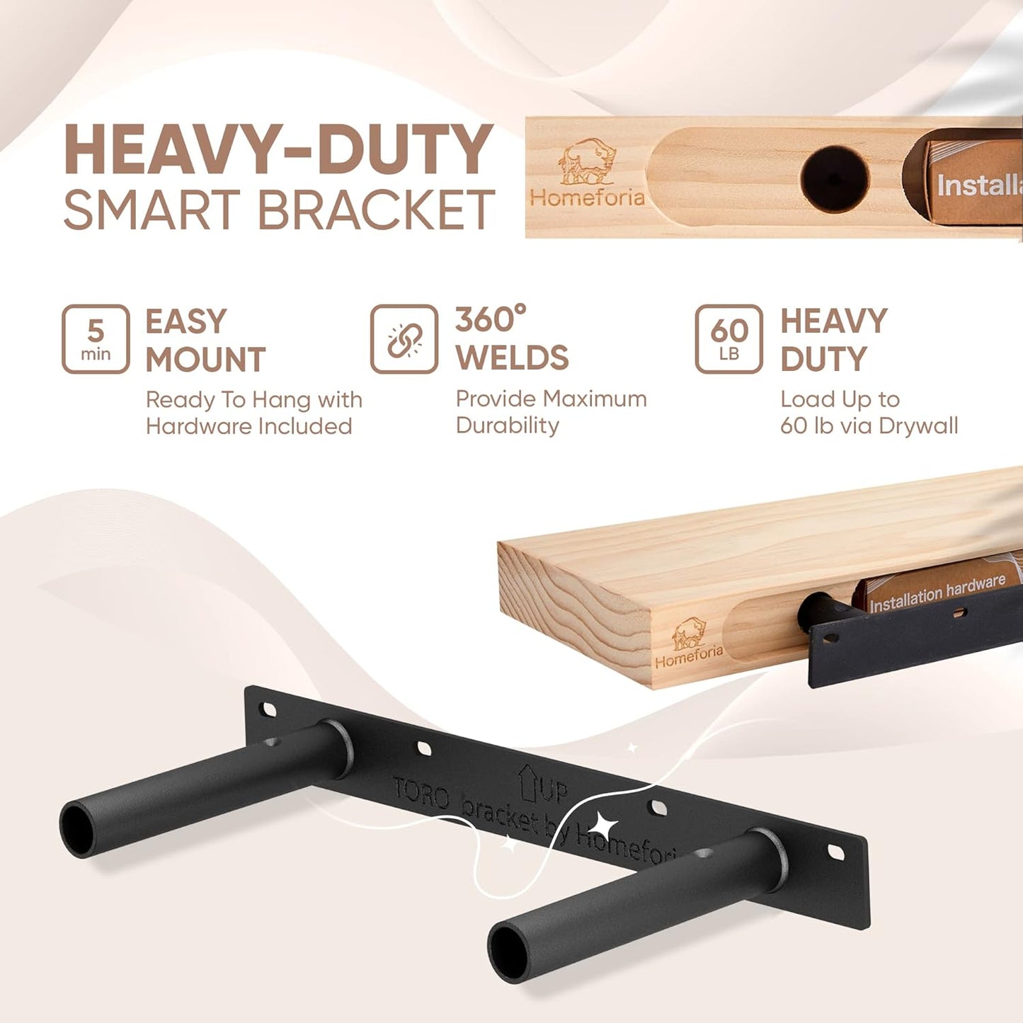 Homeforia 18 inch Wood Floating Shelves, High End Solid Natural Wood 18inch Floating Shelf for Wall Mounted, Unfinished Wooden 18in Floating Shelves, Heavy Duty Bracket, 18 X 6.5 X 1.75 inch, Set of 4