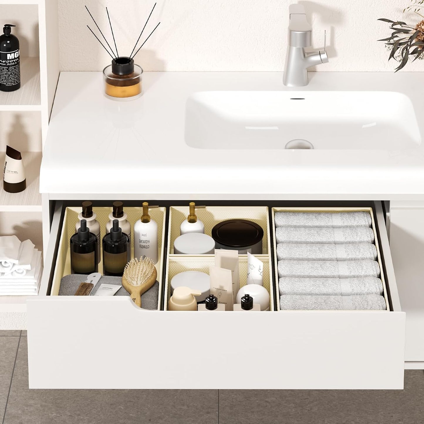 DIMJ Drawer Organizer Clothes 20 Pack - Foldable Baby Organizers and Storage & Dresser Organizer for Bedroom, Closet - Nursery Organization Dresser Dividers for underwear, Sock,Bra, Belt, Tie, Beige