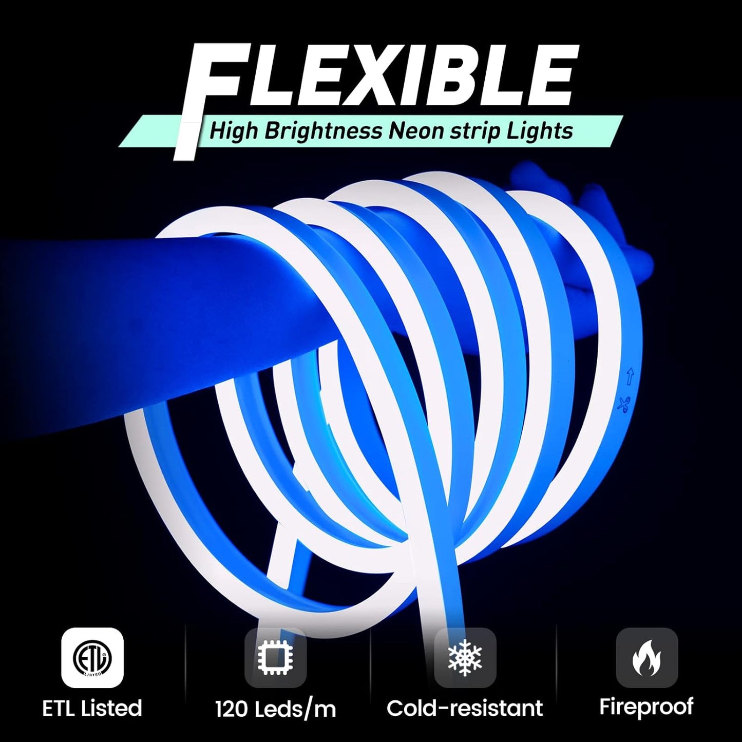 GZBtech Flexible LED Neon Rope Lights 33FT,AC 110-120V Waterproof Strip Light, 120 LEDs/M Cuttable Connectable Neon Lighting for Indoor Outdoor Home Decor/Commercial Building Use-Blue 10M
