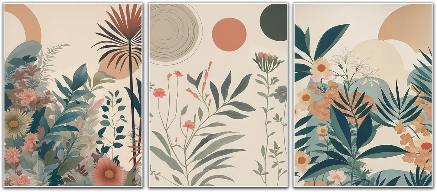 Marllifenney Orange Boho Plants Canvas Wall Art Abstract Botanical Poster Set of 3 Modern Nature Wall Decor Floral Prints Painting Picture for Living Room Bedroom Kitchen Office 12x16in Unframed