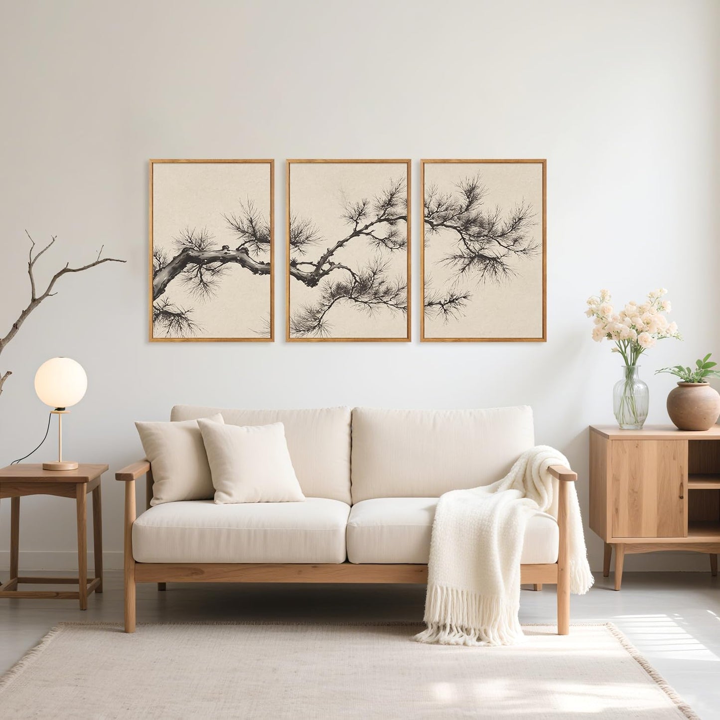 HPNIUB Vintage Sketch Pine Tree Framed Canvas Wall Art Set, Brown Antique Tree Branch Wall Decor, Nature Botanical Art Print, Modern Landscape Pictures for Living Room, Bedroom, Office- 16 x24 x3