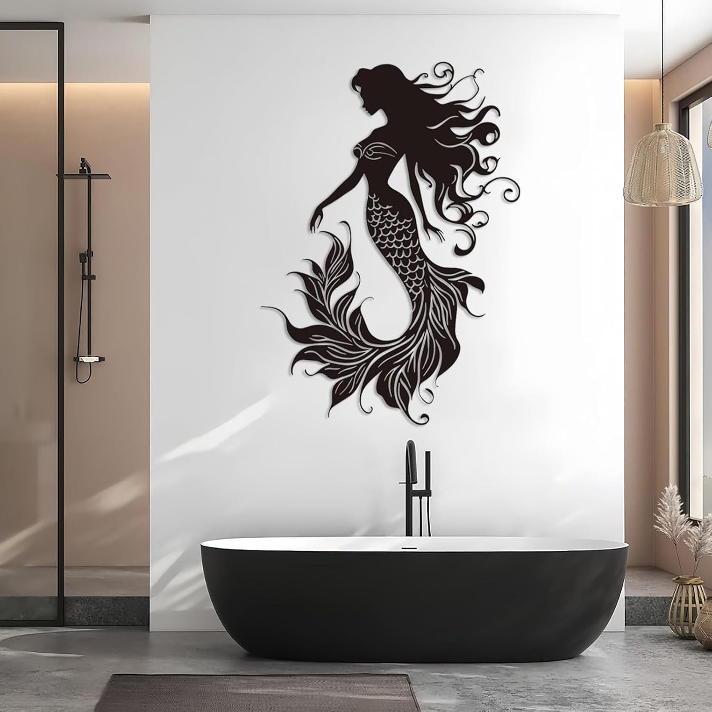 Veplsur Mermaid Metal Wall Art, Metal Mermaid Wall Decor, Marine Biology Wall Decor, Ocean Wall Art, Nautical Wall Hanging, Beach Hanging for Bathroom Bedroom (Silver, 24"x17"|60x43cm)
