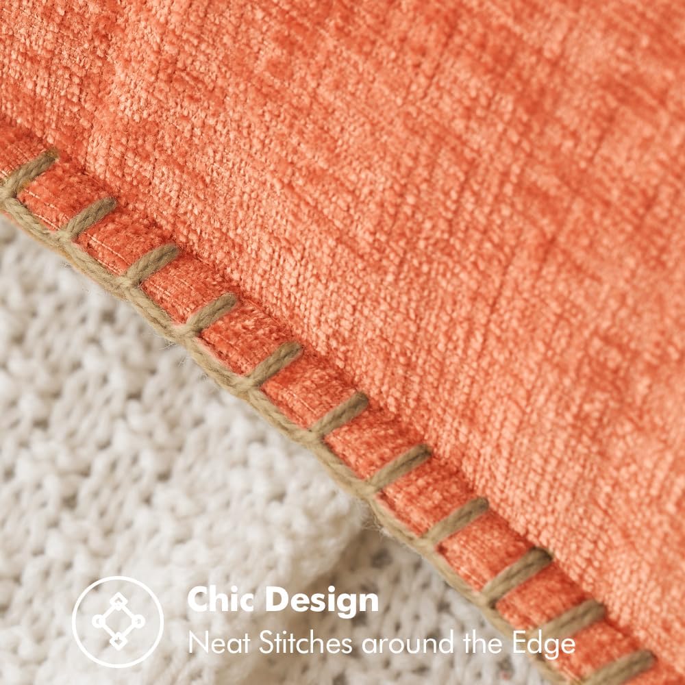 MIULEE Pack of 2 Couch Throw Pillow Covers 20x20 Inch Coral Red Farmhouse Decorative Pillow Covers with Stitched Edge Soft Chenille Solid Dyed Pillow Covers for Sofa Bed Living Room