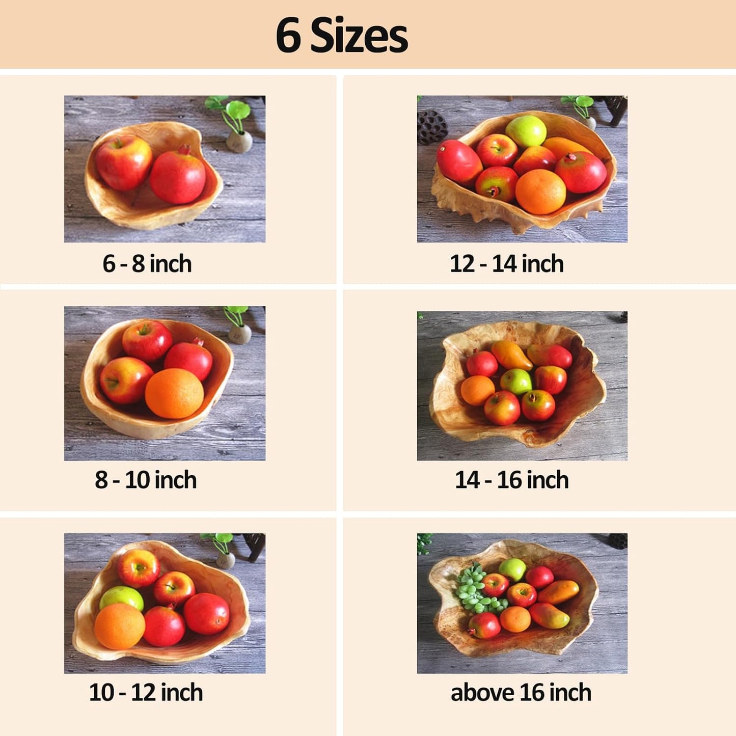 Wooden Bowl Decorative Natural Wood Fruit Bowl, Irregular Creative Wood Bowls, Rustic Hand Carved Candy Snack Keys Serving Bowls for Home Decor (10"-12" Diameter)