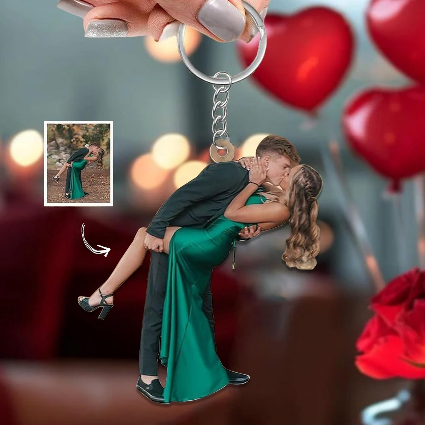 NAZENTI Personalized Couple Photo Ornament, Couple Keychain Gifts for Boyfriend Girlfriend Him Her, Faceless Portrait Ornament, Couple Gift for Anniversary, Birthday, or Valentines Day