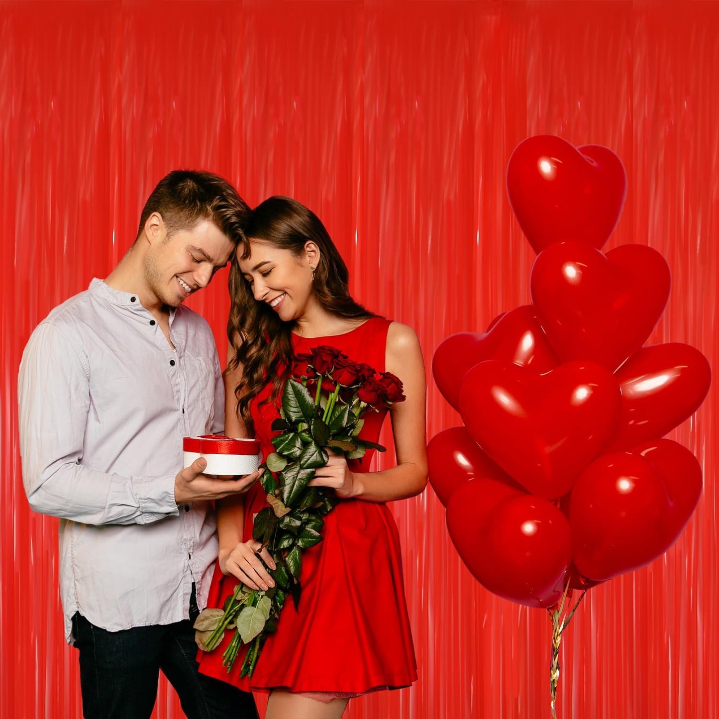 GOER 3.2 ft x 8.2 ft Metallic Tinsel Foil Fringe Curtains Party Photo Backdrop Party Streamers for Birthday,Graduation,New Year Eve Decorations Wedding Decor(4 Packs,Candy Red)