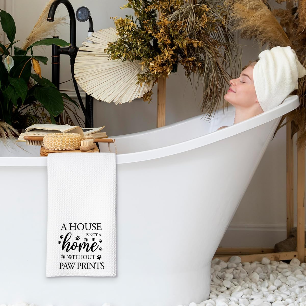 Dog Hand Towel, A House is Not a Home Without Paw Prints, Waffle Weave Microfiber Pet Kitchen Towel, Cute Decor for Dog Lovers