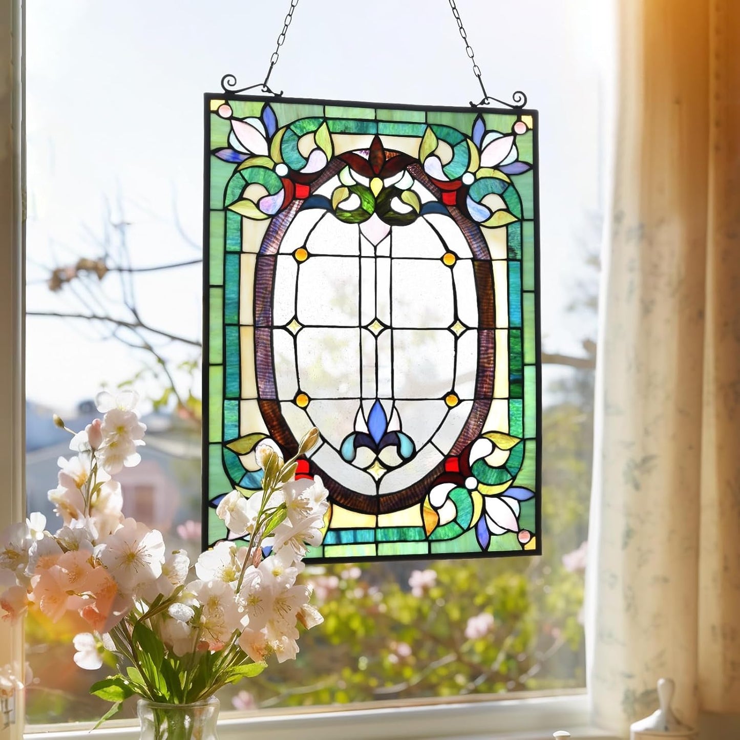 Capulina Dancing Style Stained Glass Window Hangings Panels 17" W x 22" H Fine Handicrafts Suncatcher Parents Gifts for Home Decor