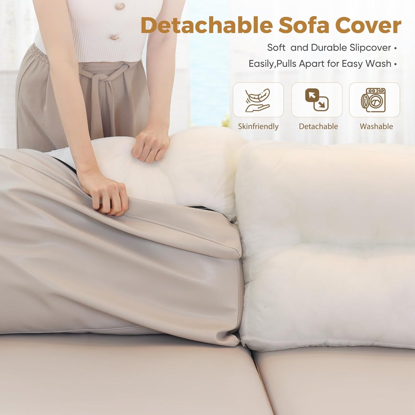 Faux Leather Oversized Accent Chair with Storage Deep Seat Single Sofa Large Reading Armchair for Living Room Bedroom Office Whitesand