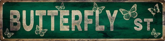 Vintage Tin Sign Retro Metal Butterfly Street Signs Stylish Wall Art Plaques for Home Decor Bathroom Kitchen House and Gothic Wall Decor or as a Unique Poster 16x4 in
