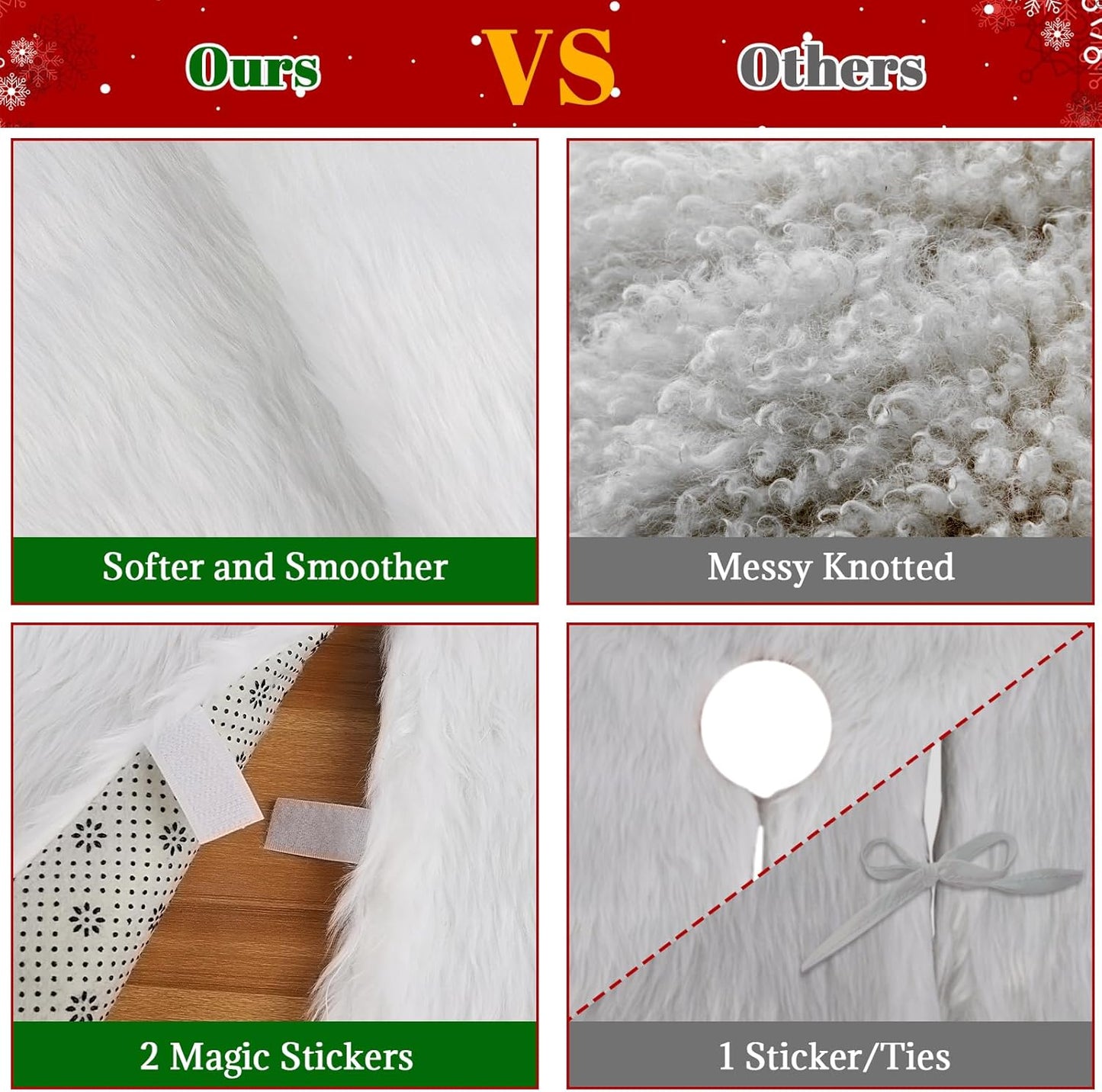 24 Inch Faux Fur Christmas Tree Skirt Soft Snow White Plush Tree Mat Christmas Decorations Fluffy Tree Skirts Xmas Holiday Party Indoor Decorations