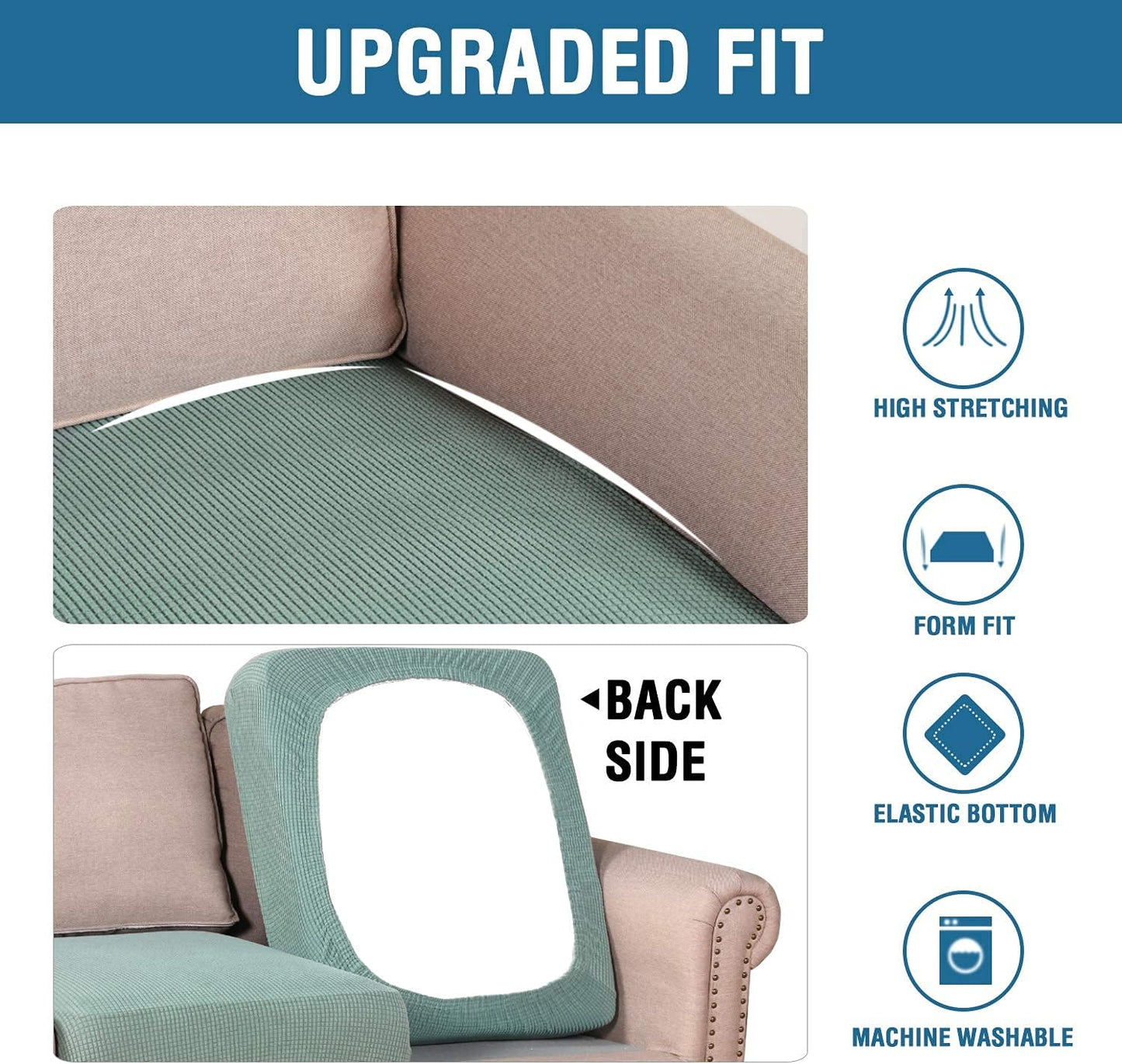 H.VERSAILTEX Super Stretch Individual Seat Cushion Covers Sofa Covers Couch Sets Slipcover Thick Jacquard Textured Twill Fabric (2 Piece Large Sofa Cushion Covers, Sage)